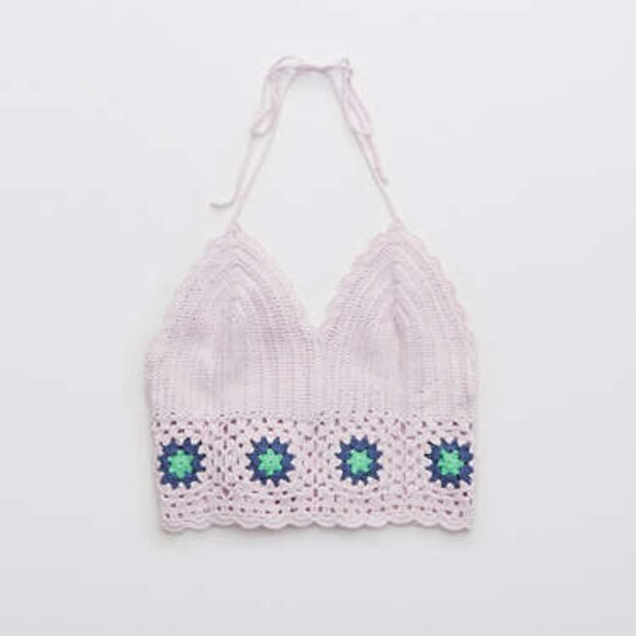 NWT AERIE - crochet brap halter crop bra top festival boho pink small - Picture 2 of 9